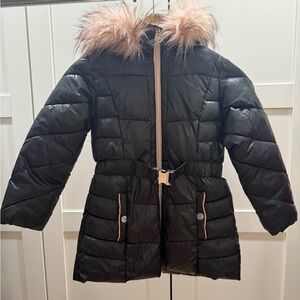Michael Kors Girls Black Puffer Jacket with Faux Fur